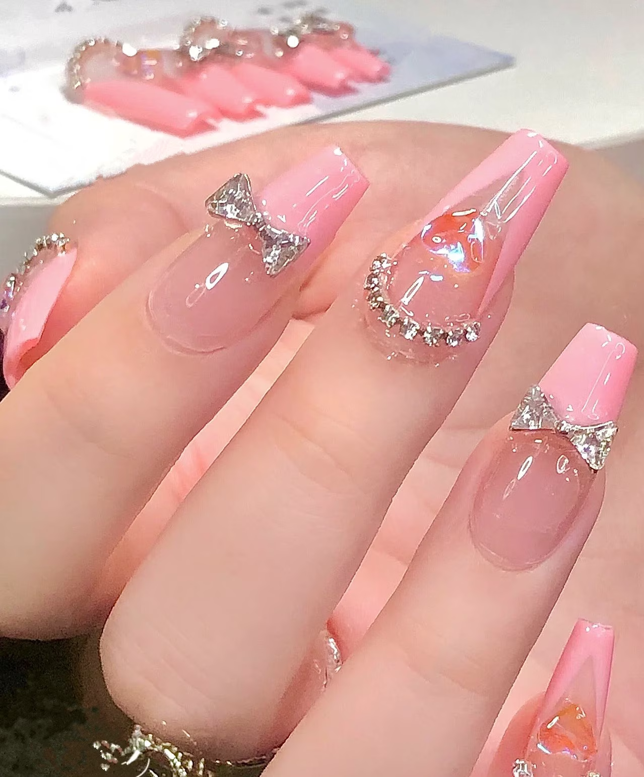 Athena  Baby Pink Square Pearl Nails